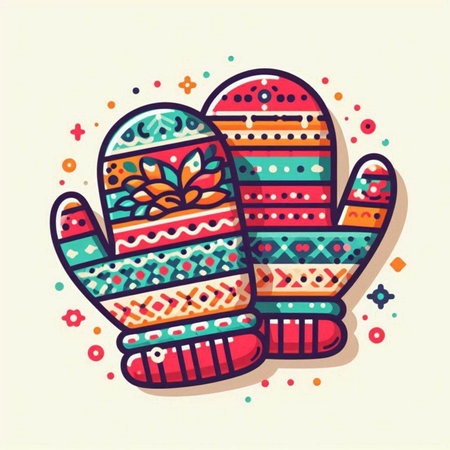 Hand drawn vector illustration of winter mittens. Colorful doodle icon.のイラスト素材