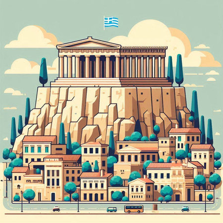 Athens. Greece. Ancient Greek city. Vector illustration in retro styleのイラスト素材