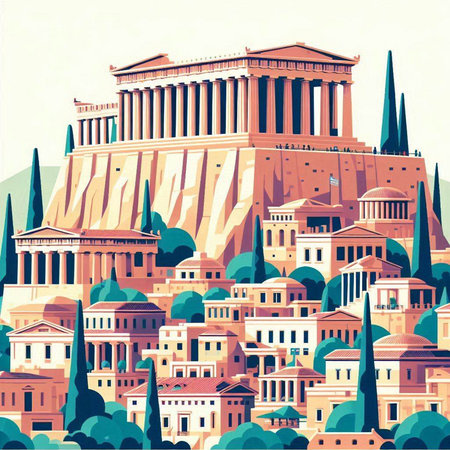 Athens, Greece. Ancient Greek city. Vector illustration in flat styleのイラスト素材