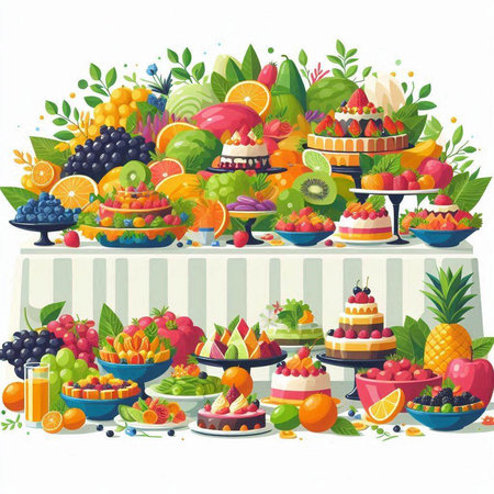 Fruit cake with berries, fruits and fruits. Vector illustration.のイラスト素材