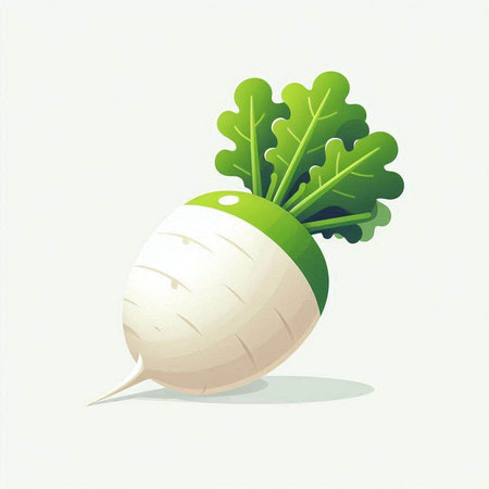 Illustration of fresh white radish with green leaves on white backgroundのイラスト素材