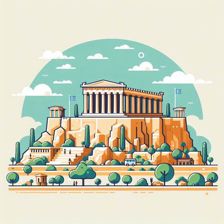 Athens Greece, famous landmark. Vector illustration in flat style.のイラスト素材