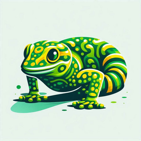 Green chameleon on a green background. Vector illustration. Eps 10のイラスト素材
