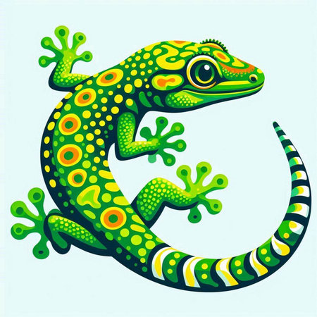 Green lizard on a blue background. Vector illustration for your design.のイラスト素材