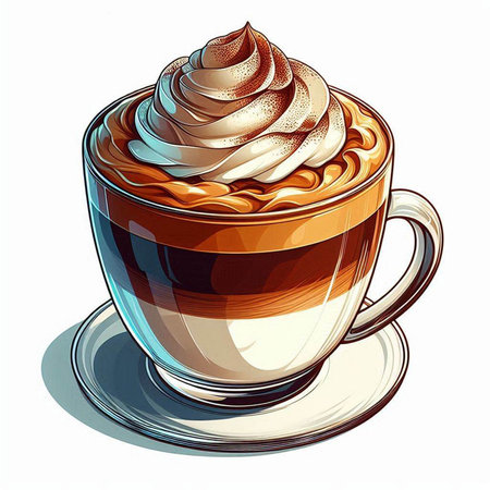 Illustration of a cup of cappuccino with whipped creamのイラスト素材