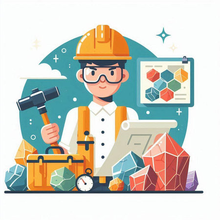 Architect or engineer working with building materials. Flat vector illustration.のイラスト素材
