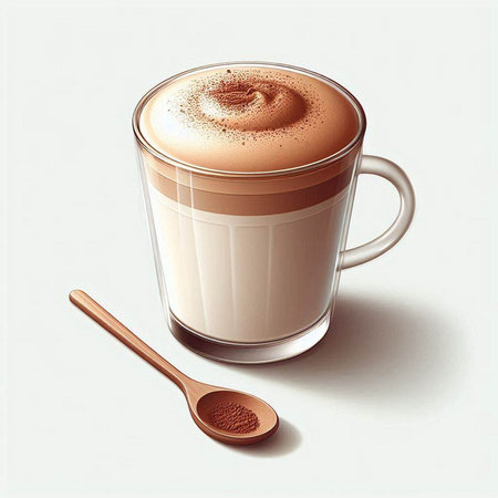Cup of cappuccino with spoon on a white backgroundのイラスト素材