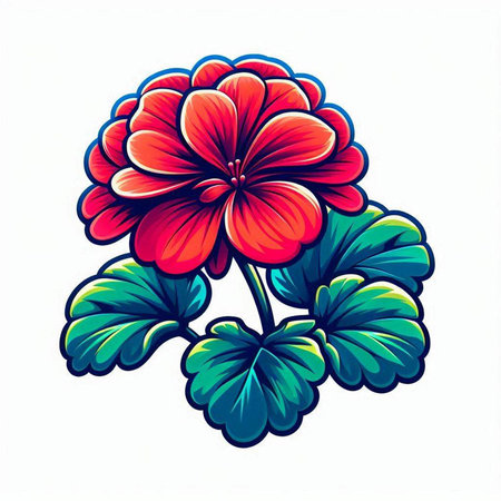 Illustration of a red geranium flower on a white background.のイラスト素材