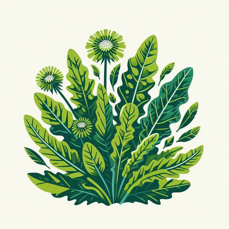 Green plant with flowers and leaves. Vector illustration in retro style.のイラスト素材