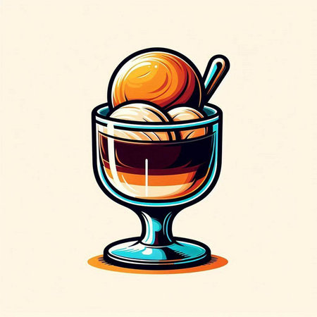 Vector illustration of a glass cup of ice cream with a spoon.のイラスト素材