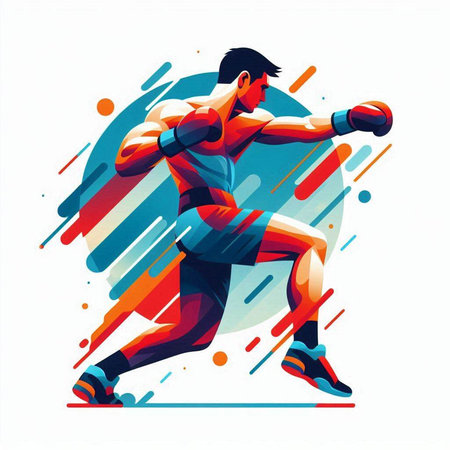 Boxing man in motion, vector illustration. Sport and fitness.のイラスト素材