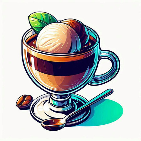 Cup of coffee with ice cream and spoon. Vector illustration.のイラスト素材