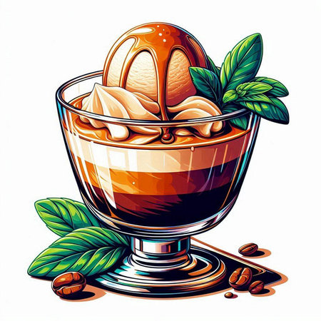 Coffee ice cream in a glass cup. Vector illustration.のイラスト素材