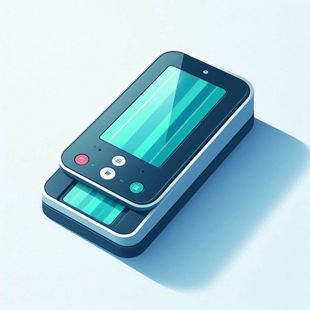 Mobile phone with a blue screen on a white background. 3d renderのイラスト素材