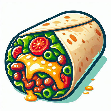 Illustration of a tortilla wrap with lettuce, tomato and cheeseのイラスト素材