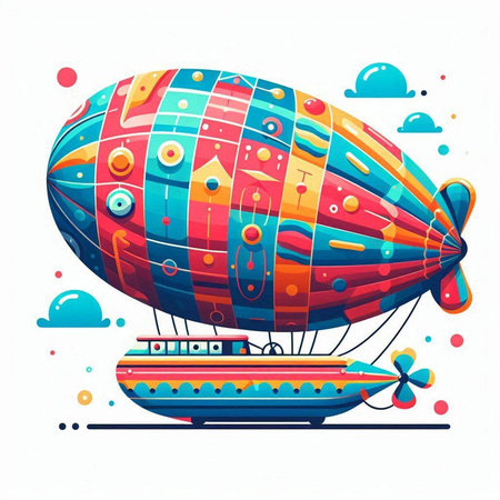 Vector illustration of colorful hot air balloon with multicolored elements.のイラスト素材