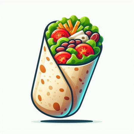 Tortilla with meat, vegetables and cheese. Vector illustration.のイラスト素材