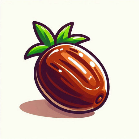 Illustration of a date fruit with green leaves on a white backgroundのイラスト素材
