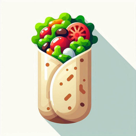 Tortilla wrap with vegetables. Vector illustration of fast food.のイラスト素材