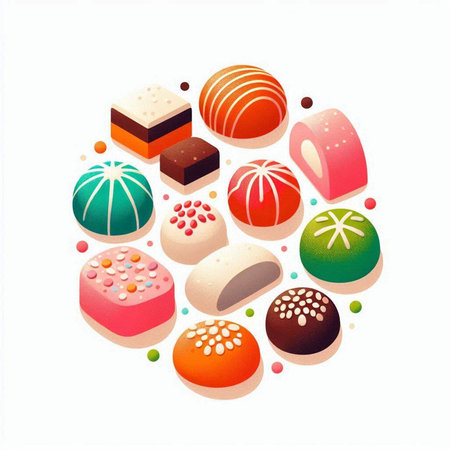 Colorful japanese sweets on a white background. Vector illustration.のイラスト素材