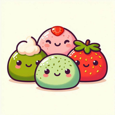 Funny cartoon strawberry. Vector illustration. Cute kawaii character.のイラスト素材