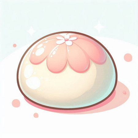 Illustration of a white chocolate pudding with a pink flower on topのイラスト素材