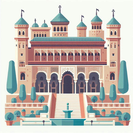 Vector illustration of Taj Mahal in Agra, Uttar Pradesh, Indiaのイラスト素材