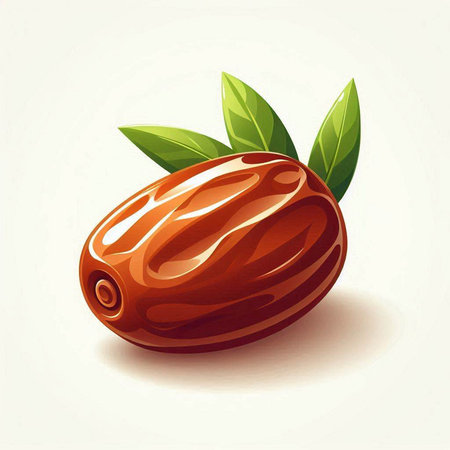 Illustration of a date fruit with leaves on a white background.のイラスト素材
