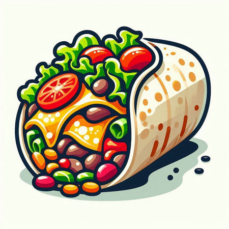 Illustration of a mexican burrito with vegetables and cheeseのイラスト素材
