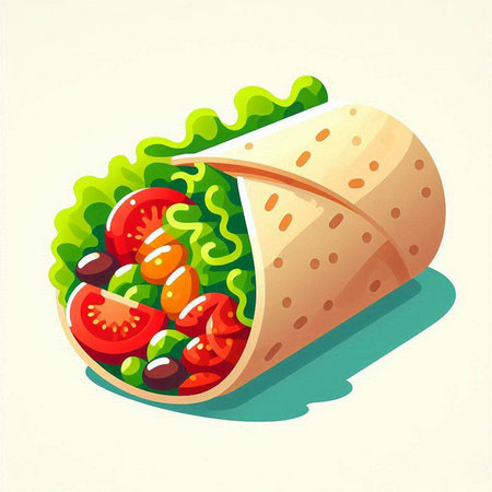 Vector illustration of a tortilla with lettuce, tomato and cucumberのイラスト素材