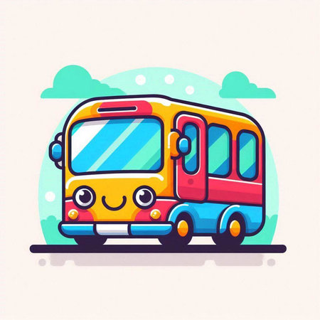 Cute bus cartoon character. Vector illustration of cute school bus.のイラスト素材