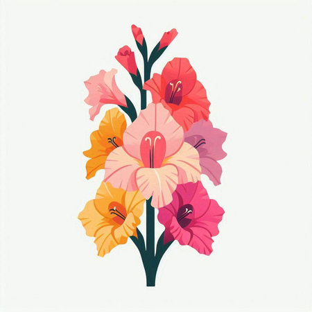Illustration of a bouquet of gladiolus on a white backgroundのイラスト素材