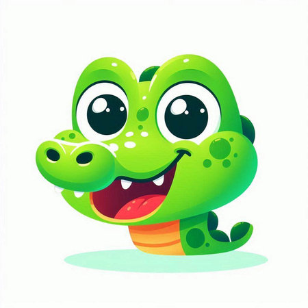 Funny cartoon green crocodile on white background. Vector illustration.のイラスト素材