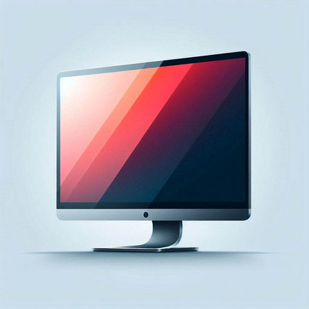 Computer monitor with red and blue stripes on a blue background. Vector illustration.のイラスト素材