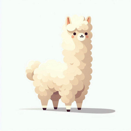 Cute cartoon alpaca on white background. Vector illustration.のイラスト素材