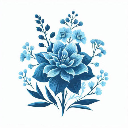 Blue flower bouquet isolated on a white background. Vector illustration.のイラスト素材