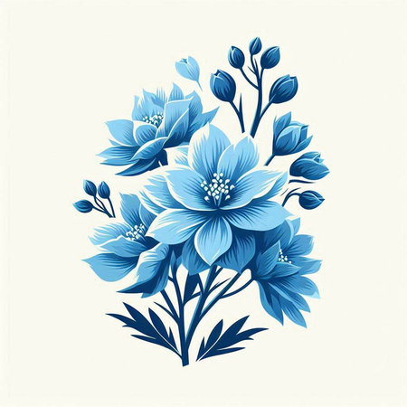 Blue flower bouquet. Floral greeting card. Vector illustration.のイラスト素材