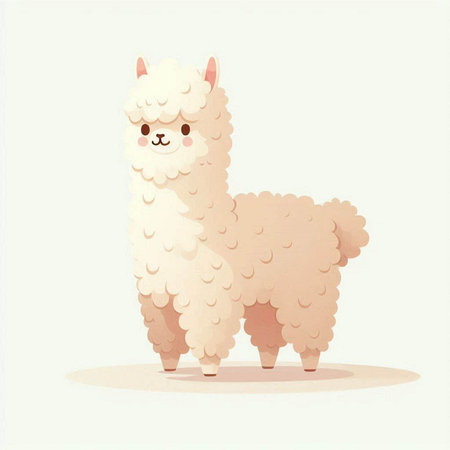 Cute cartoon alpaca on white background. Vector illustration.のイラスト素材