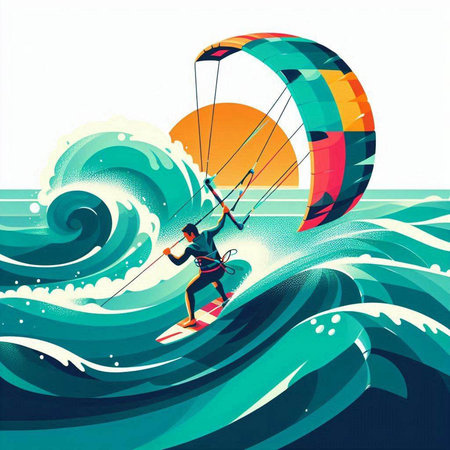 Kitesurfing in the sea. Vector illustration. Eps 10のイラスト素材