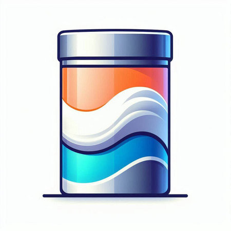 Illustration of a medical container with blue and orange liquid on a white backgroundのイラスト素材
