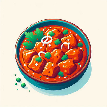 Vector illustration of a bowl of spicy tomato sauce with parsley.のイラスト素材