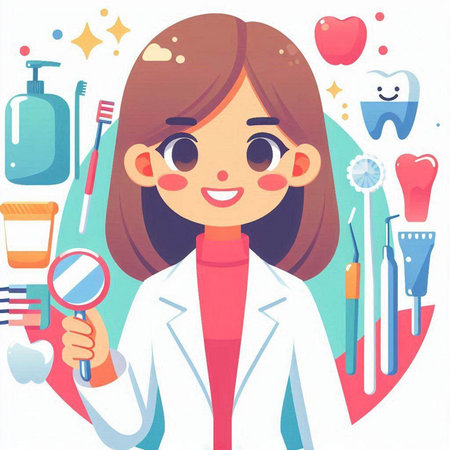 Dentist woman with stomatology tools. Vector illustrationのイラスト素材