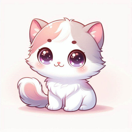 Cute cartoon cat with big eyes on white background. Vector illustration.のイラスト素材