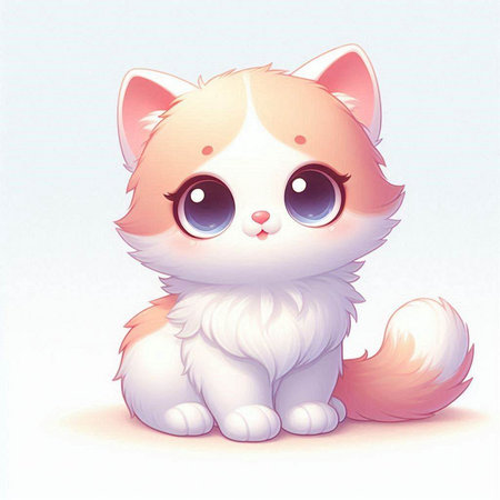 Cute cartoon cat with big eyes on white background. Vector illustration.のイラスト素材