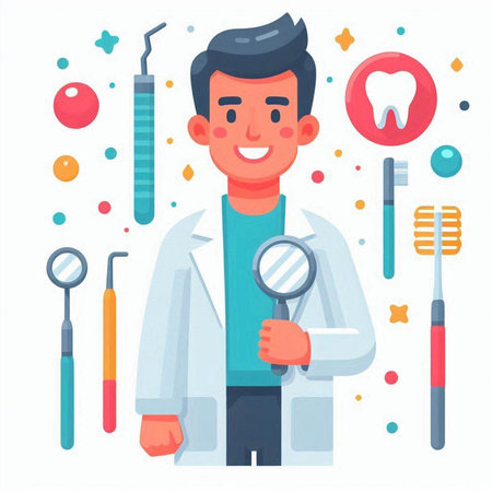 Dentist man with stomatology equipment. Vector illustrationのイラスト素材