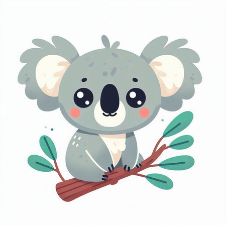 Cute koala with eucalyptus branch. Vector illustration.のイラスト素材