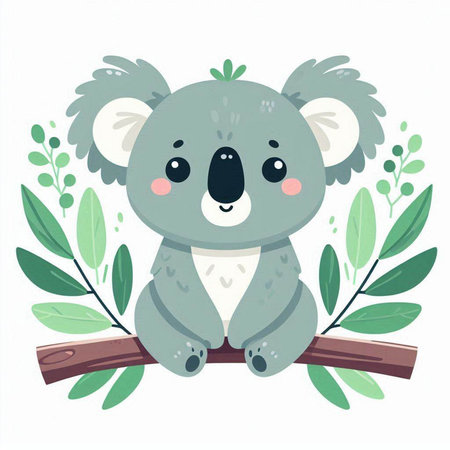 Cute koala sitting on a tree branch. Vector illustration.のイラスト素材