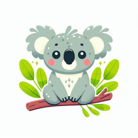 Cute koala sitting on a tree branch. Vector illustration.のイラスト素材