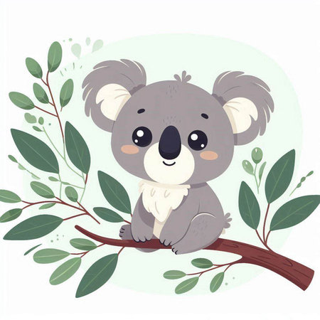 Cute koala with eucalyptus branch. Vector illustration.のイラスト素材