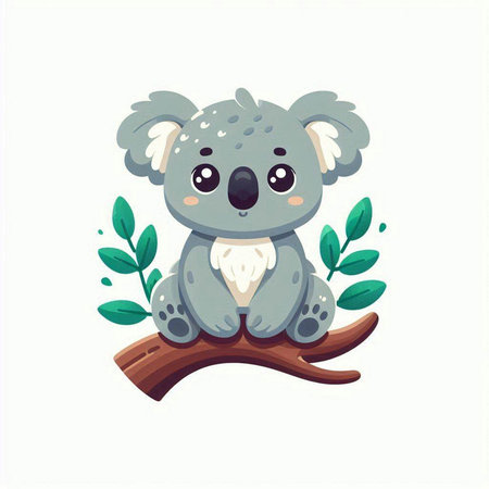 Cute koala sitting on a tree branch. Vector cartoon illustration.のイラスト素材